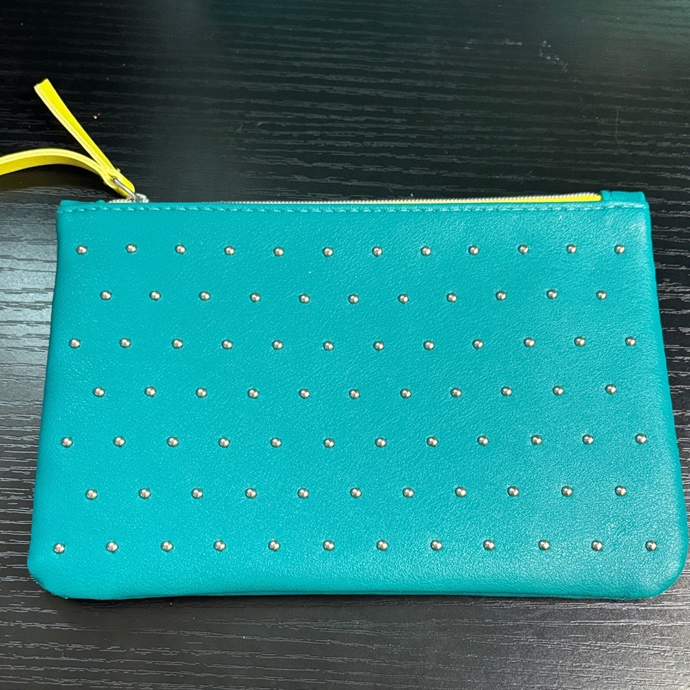 💋2/$15💋 ipsy 100th Glam Bag Turquoise Studded Clutch with Yellow Zipper